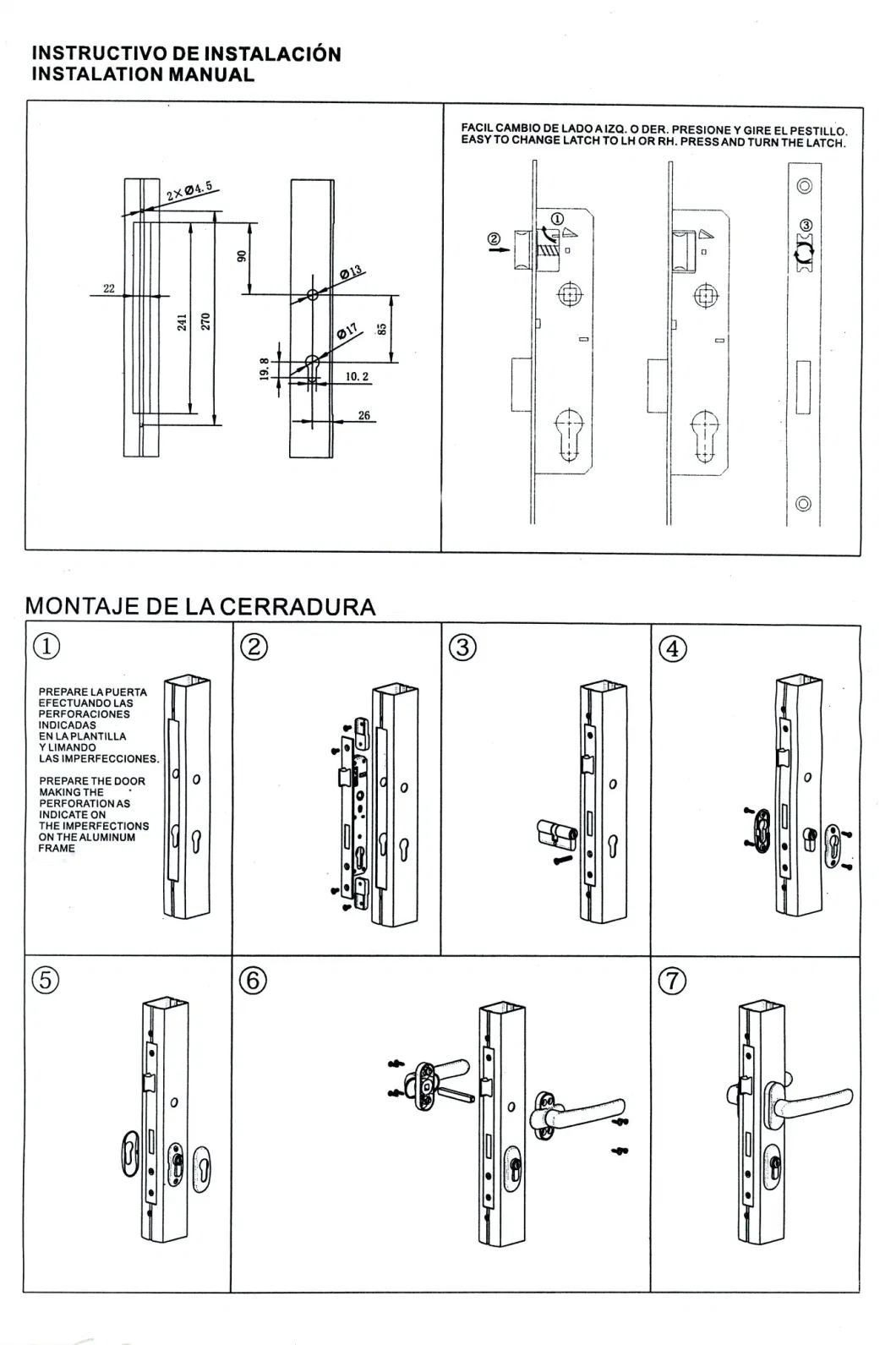 Handle Lock for Steel Plastic Doors with Zinc Alloy Lock Body