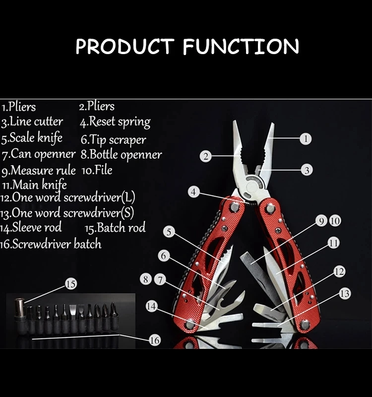 Stainless Steel 14 in 1 Safety Locking Multitool Pliers Multi Tool Multi-Fucntion Tool with Belt Clip