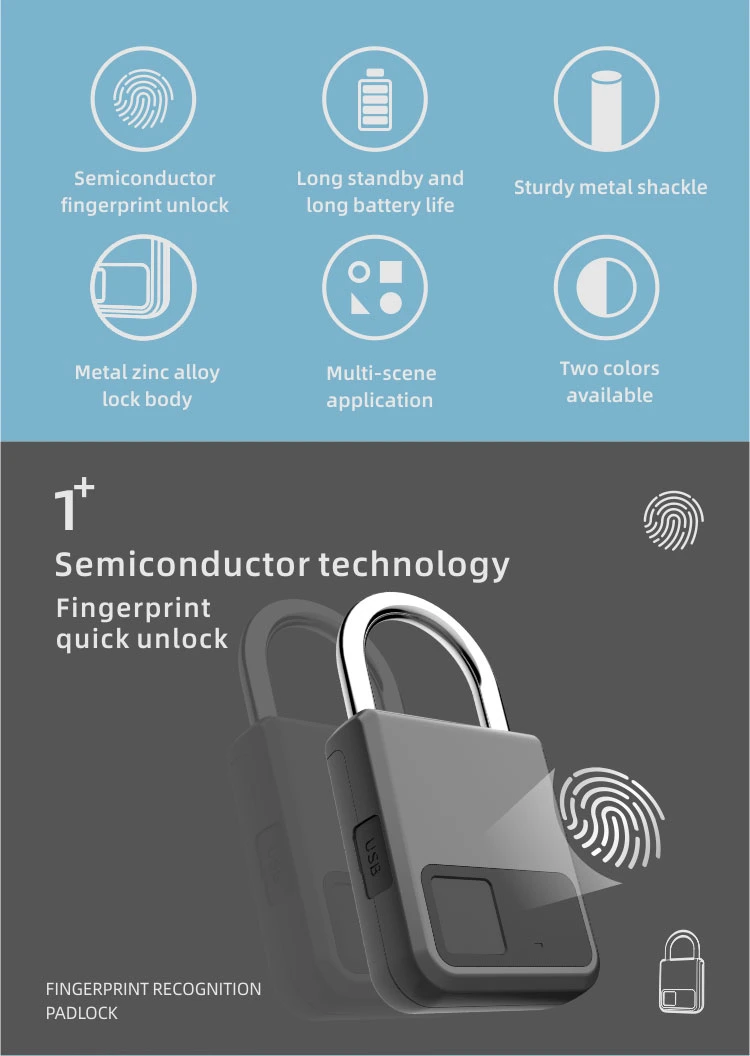Mini Size Rechargeable High Security Travel Zinc Alloy Padlock Fingerprint
