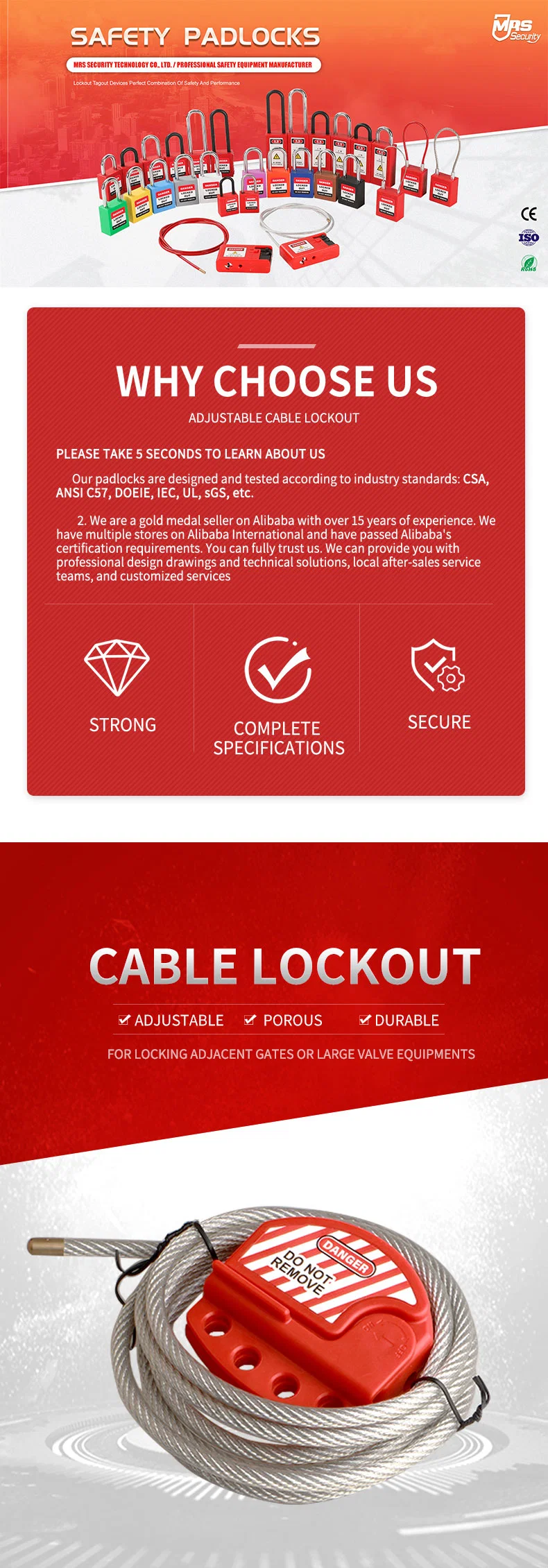 Adjustable Safety Cable Lockout Tagout 6mm Steel Wrapped in PVC Safe Lock