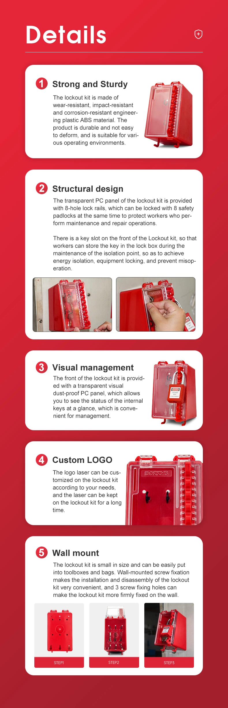 Bozzys Customized Color Small Hanging Steel Lockout Tagout Kits