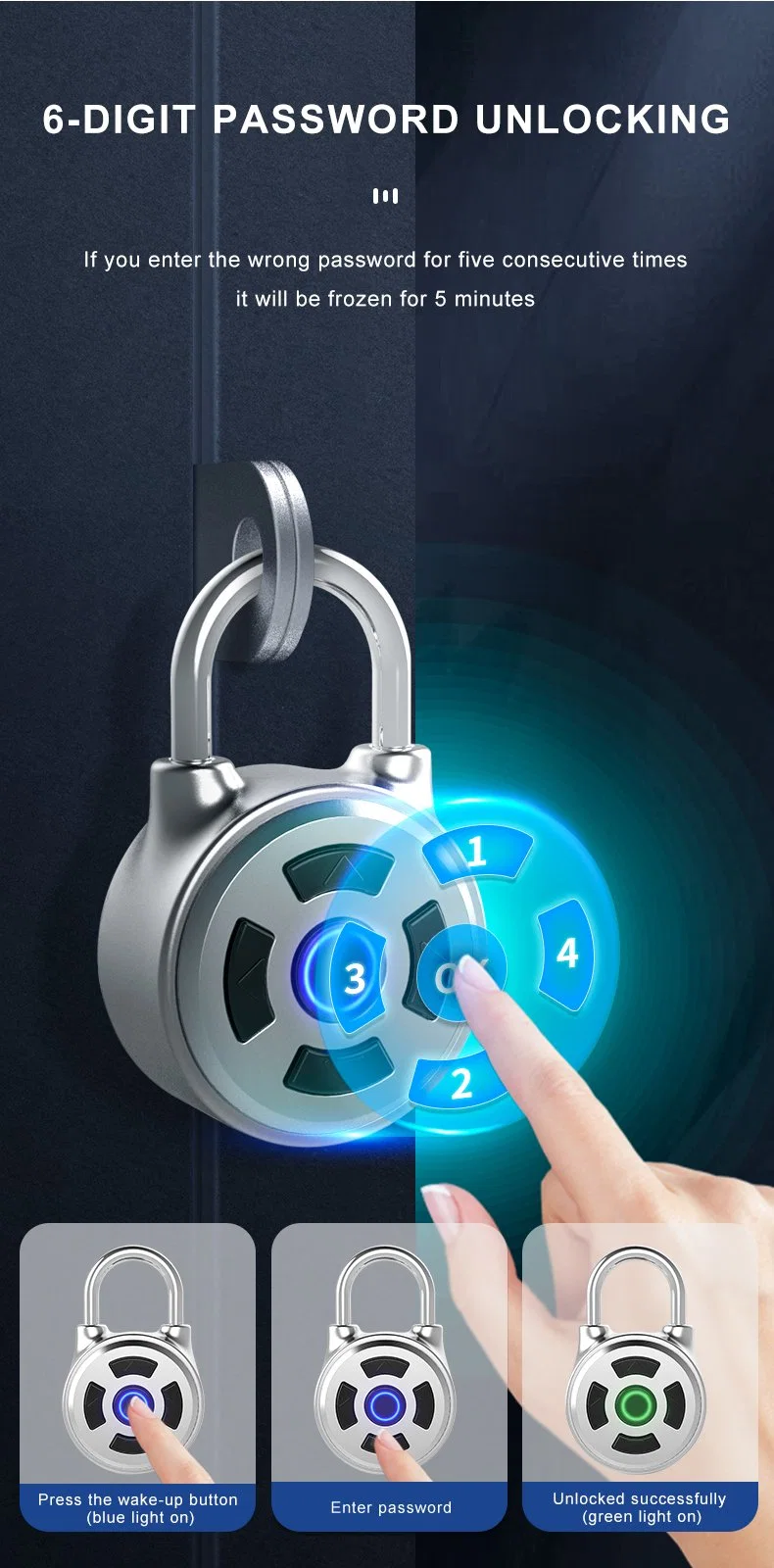 Tuya Small Portable Keyless Smart Padlock Tuya APP Lock for Locker, Backpack, Luggage