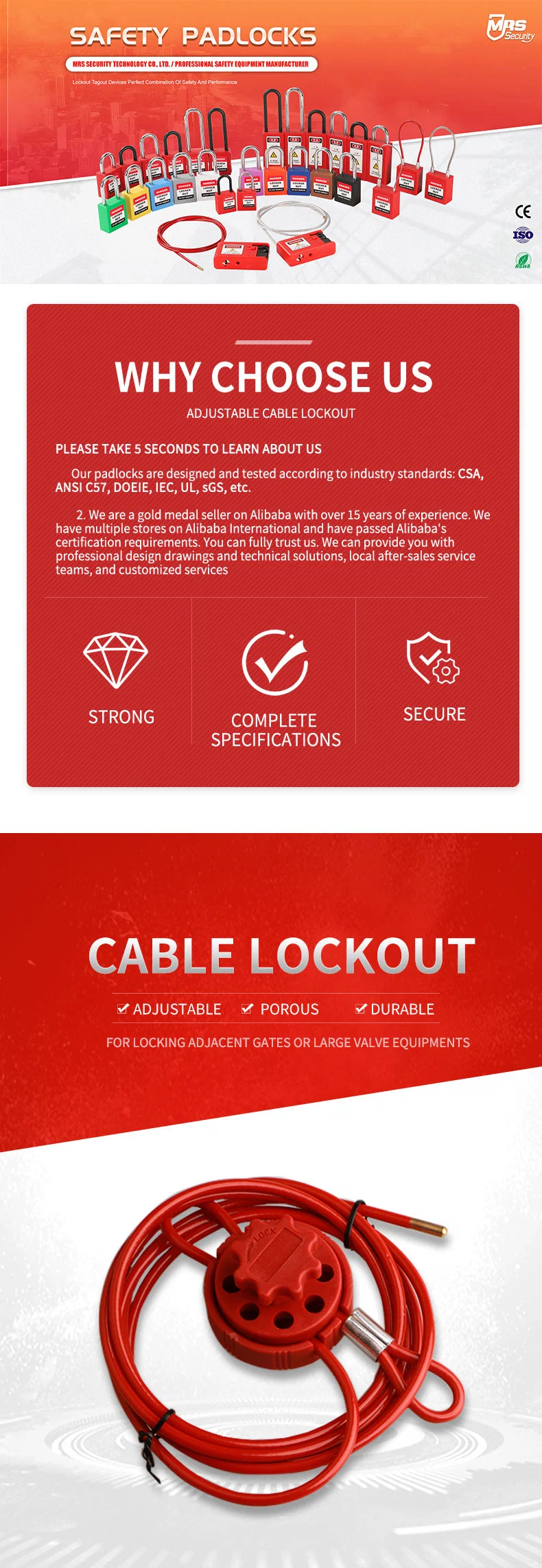 Safety Cable Lockout Tagout Steel Wrapped in PVC Cable Safe Lock Manufacturer