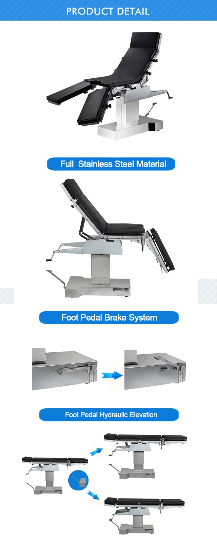 Multi Position Hydraulic Operation Table with Kidney Bridge for Abdominal Surgery (HFMH3008AB)