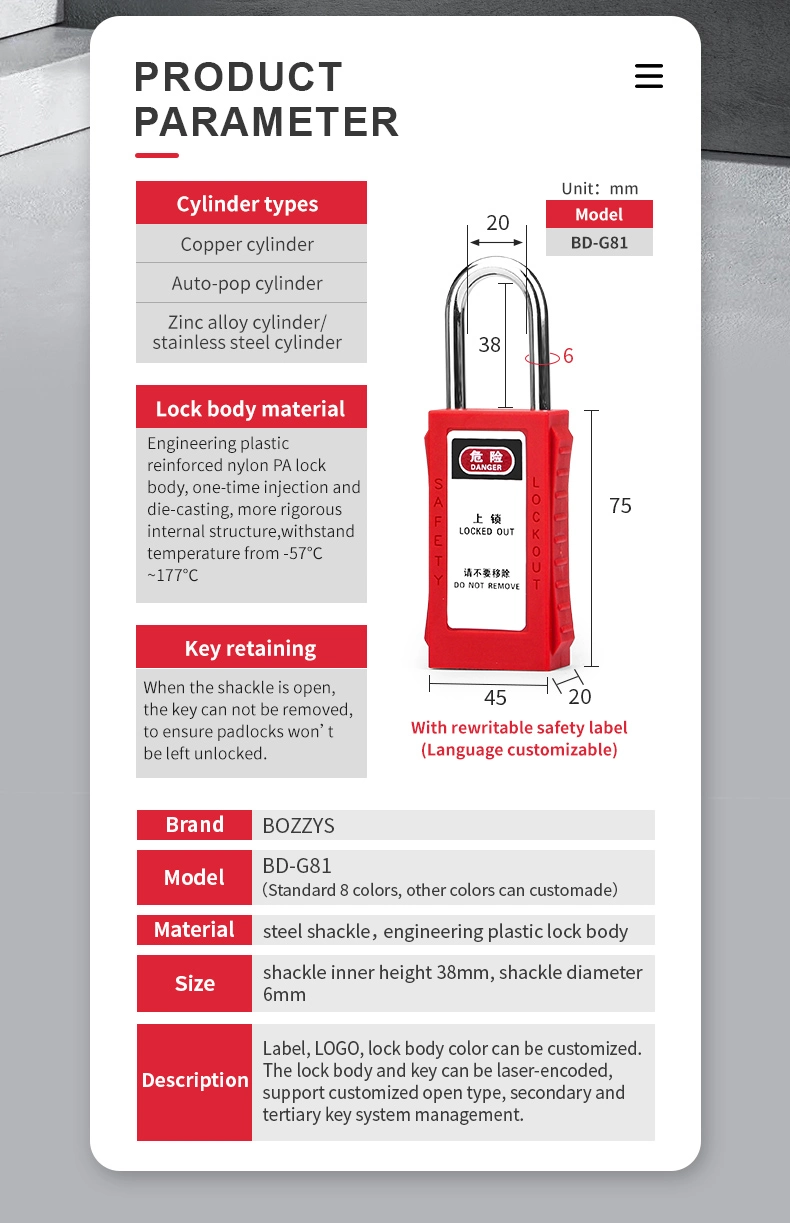 Boshi Long Body Safetyty Padlock with Master Key