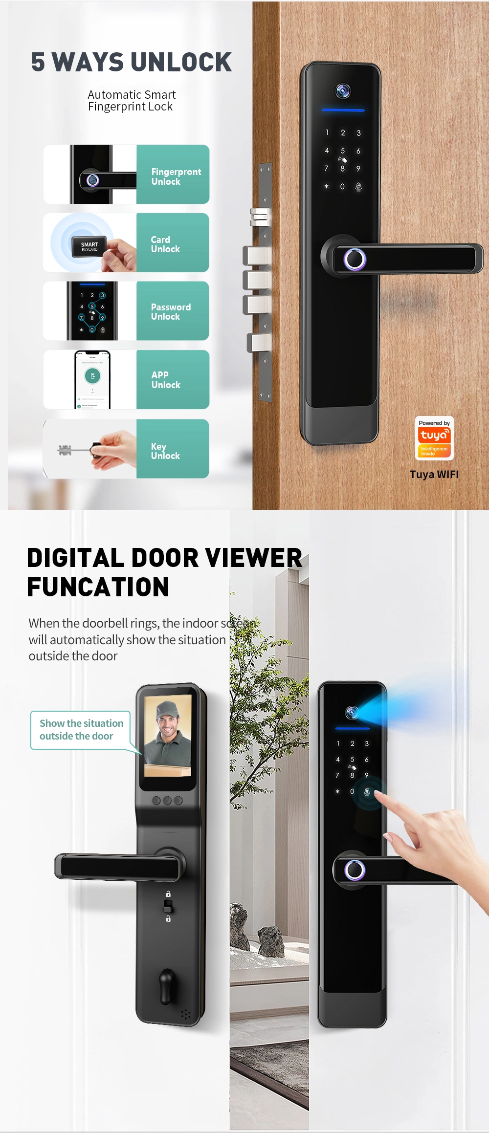 Guangdong Tuya Electronic Digital Sliding Handle Smart Door Lock with Camera