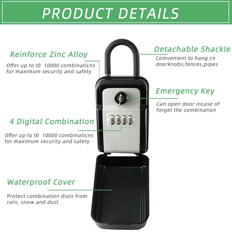 Wall Amount Waterproof Metal Lockbox Safe Key Lock Box with Emergency Key