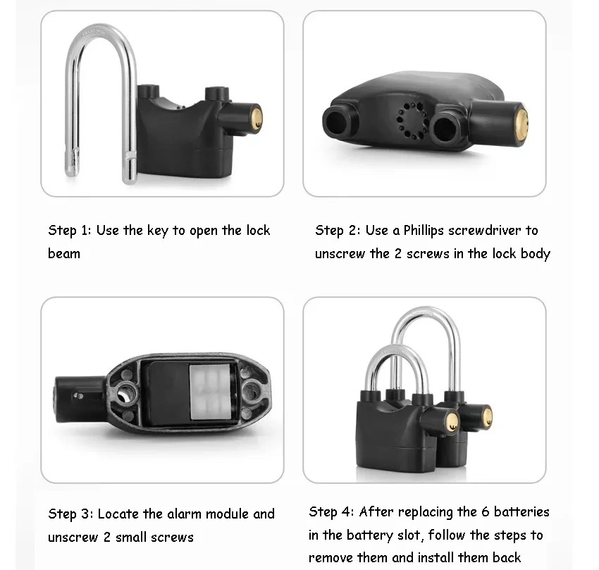 New Indoor Security Lock Al Aloy Material Cylinder Security Siren Padlock Signal Sensor with High Quality Security Alarm Padlock