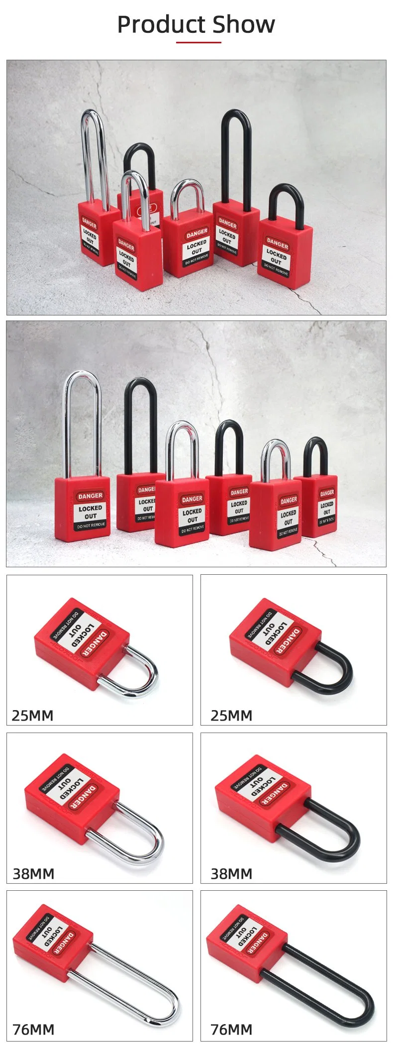 175mm Cable Shackle Security Padlocks with Key Red Plastic Safety Padlock