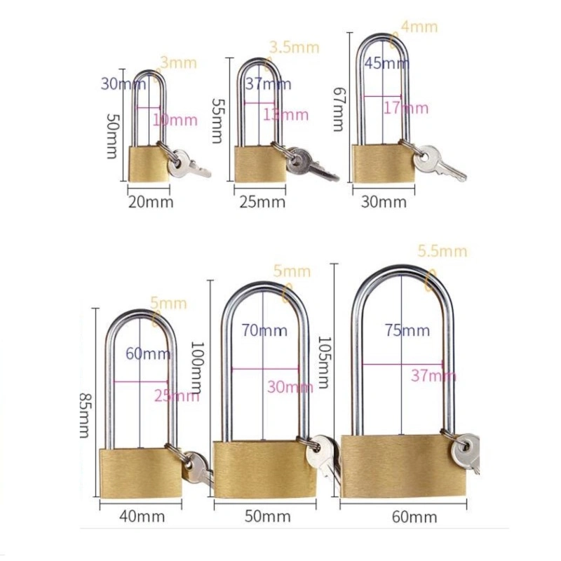 High Security Padlock Waterproof Portable Keys Rectangle Heavy Duty Brass Padlock 20mm 30mm 40mm 43mm 60mm 70mm