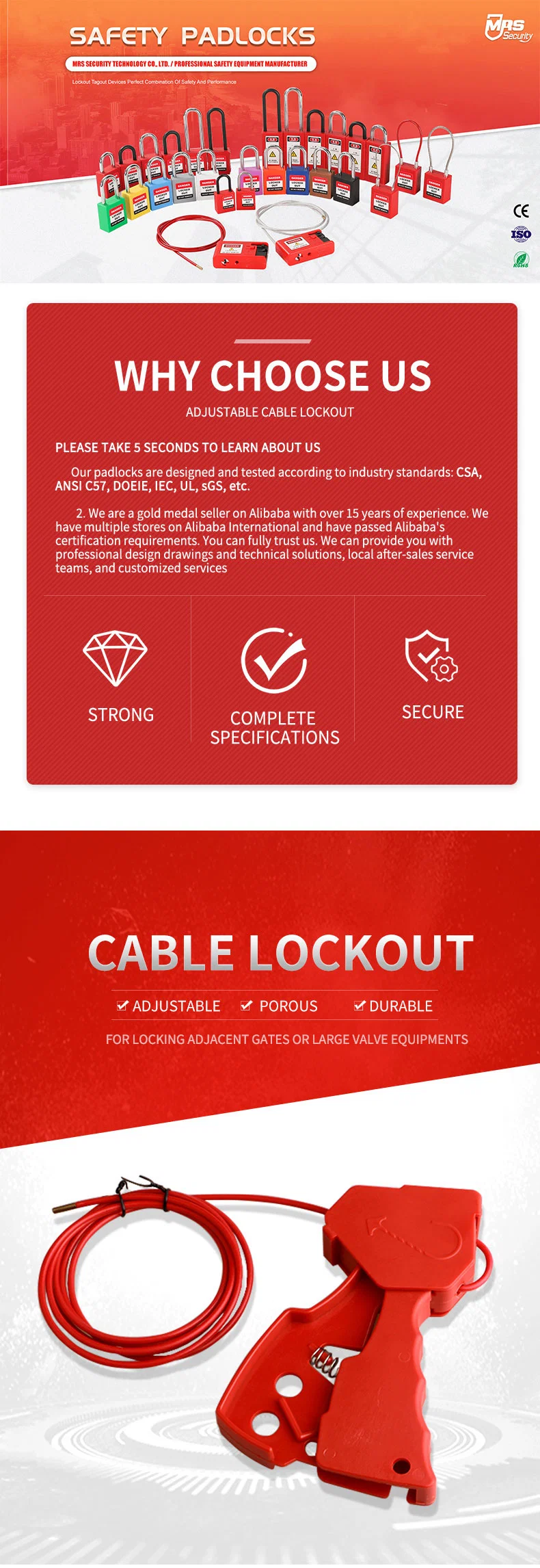 Steel Wrapped in PVC Cable Safety Lockout Tagout Loto Safe Lock Manufacturer