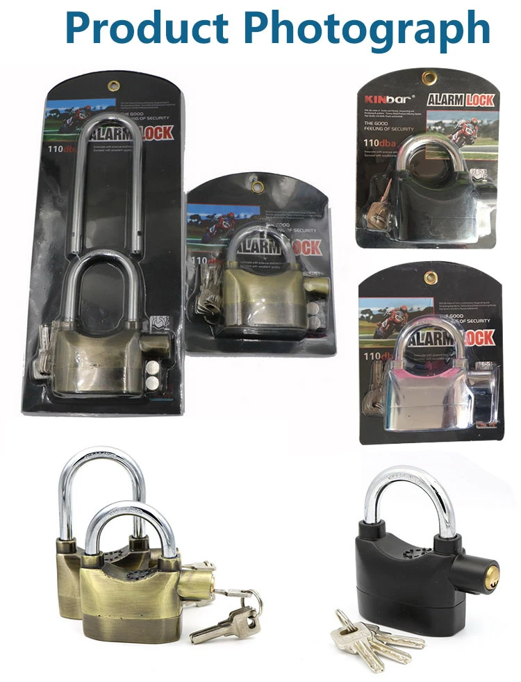 Heavy Duty Anti-Theft 110 dB Aluminum Alloy Keyed Alike Long Shackle Siren Alarm Padlock