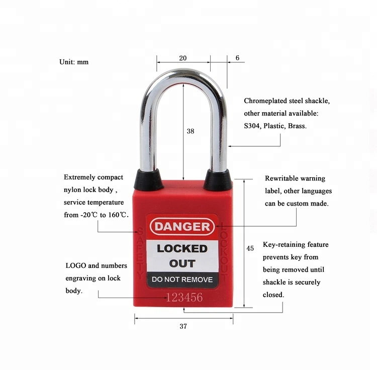 Lockey Loto 38mm Dust Proof Steel Shackle Safety Padlock with Master Key