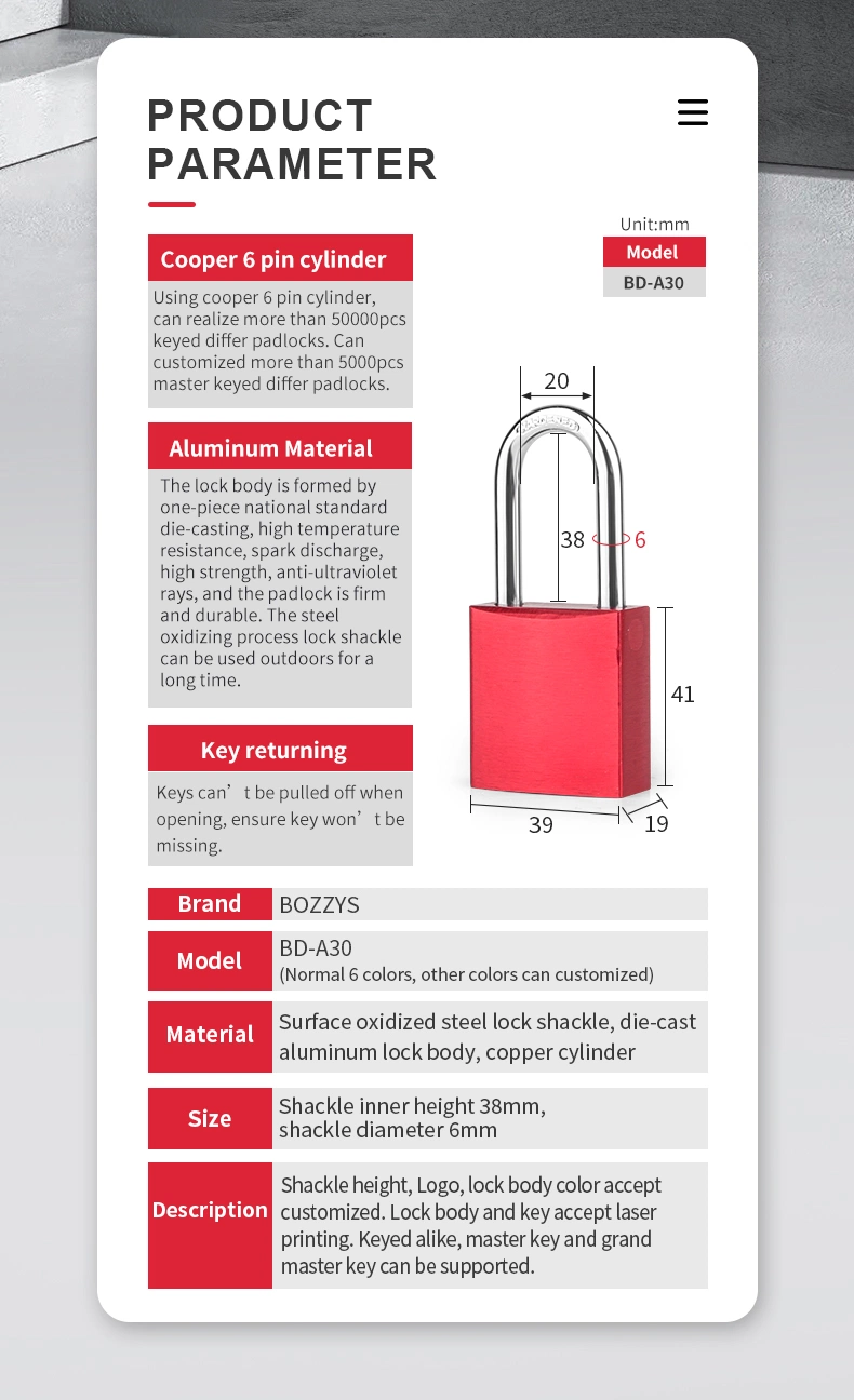 Automatic Pop-up Aluminum Padlock with Master Keyed for Industrial Lockout-Tagout