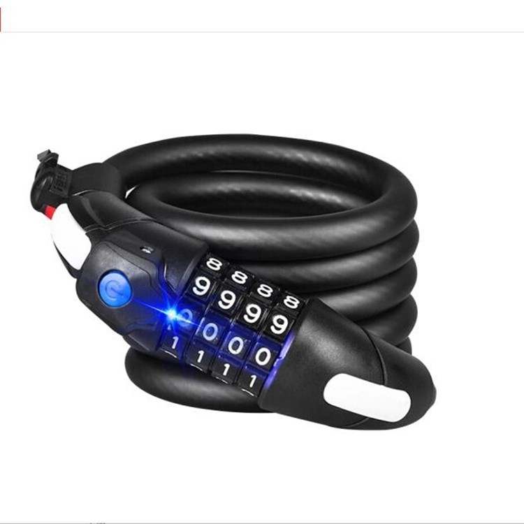 Bike Lock with LED Lamp Combination Lock Anti-Theft Mountain Bike Lock General Bicycle Scrub Steel Cable Lock LED Luminous Lock Al-LED4001