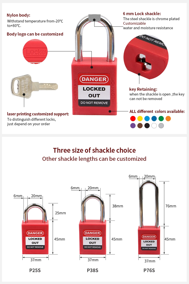 38mm Steel Shackle Loto Safety Padlock Lockout with Security Lock