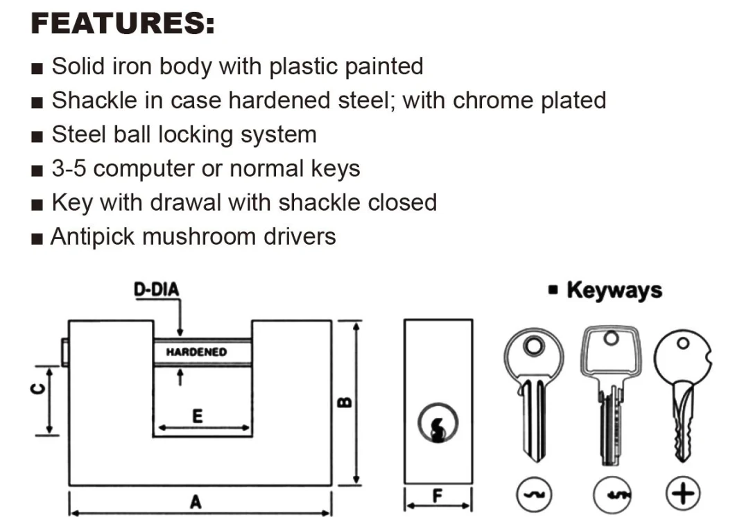 High Security Plastic Painted Rectangular Padlock (093/094)