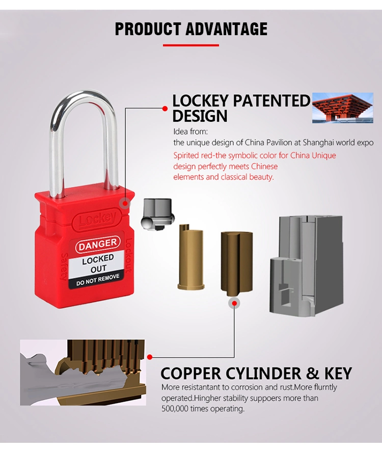 Lockey Highly Recommended New Design Colored Industrial 25mm Safety Padlocks with Auto-Popup Function