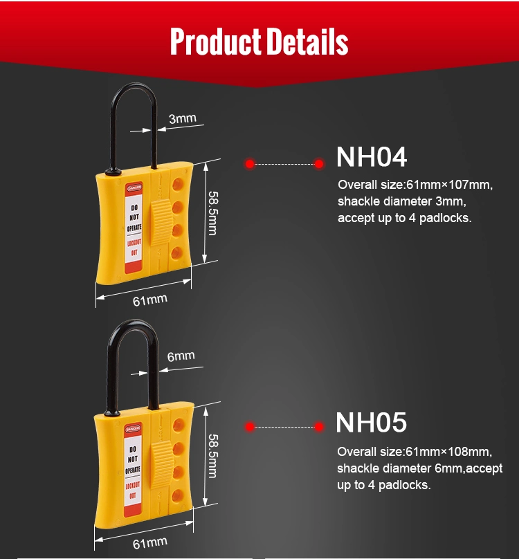 High Quality Factory Direct Nylon Insulation Lockout Hasp with 4 Locks Yellow Master