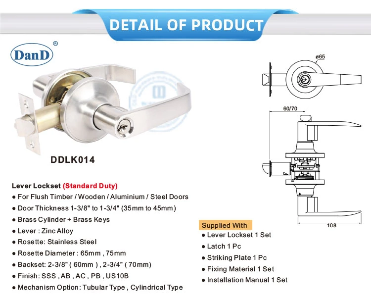 Satin Nickel Exterior Metal Door Hardware Zinc Alloy Stainless Steel Security Double Cylinder Keys Tubular Square Cylindrical Door Lever Knob Handle Lock