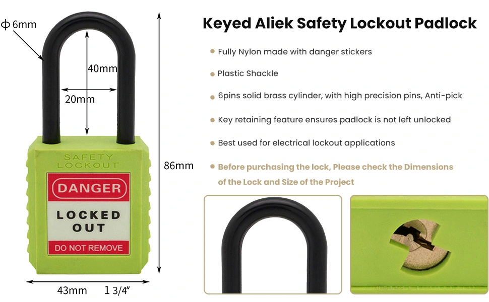 Keyed Alike Safety Padlocks with Nylon Body for Industrial Lockout