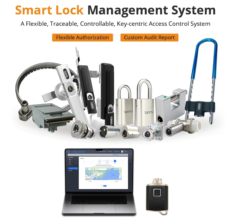 Vanma Logistic IP68 SUS304 Stainless Steel Flexible Authorization Anti-Theft Battery-Free Operation Passive Smart Padlock with Unlock Report Fingerprint Key