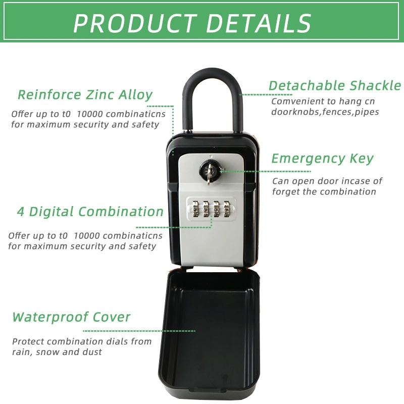 Outdoor Wall Amount Waterproof Metal Lockbox Safe Key Lock Box with Emergency Key