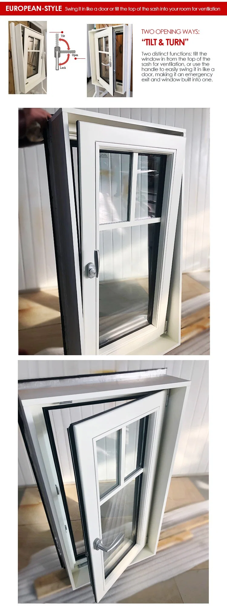 Chinese Top Supplier Aluminum Wood Window for Villa Arch Aesthetic Divided Light Grille Window