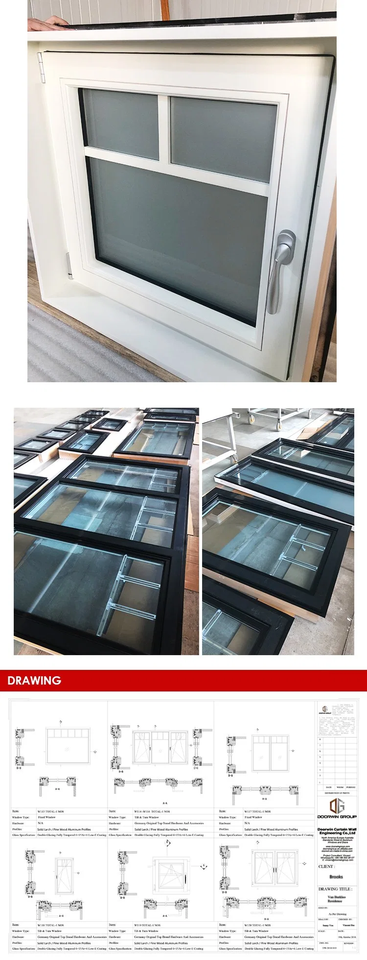 Chinese Top Supplier Aluminum Wood Window for Villa Arch Aesthetic Divided Light Grille Window