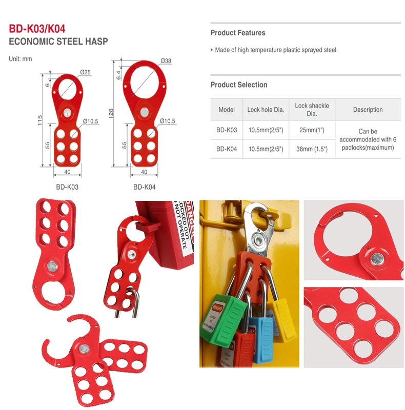 Steel Safety Hasps Red Nylon PA Covered Handle Multi Lock Hasp for 6 Padlocks