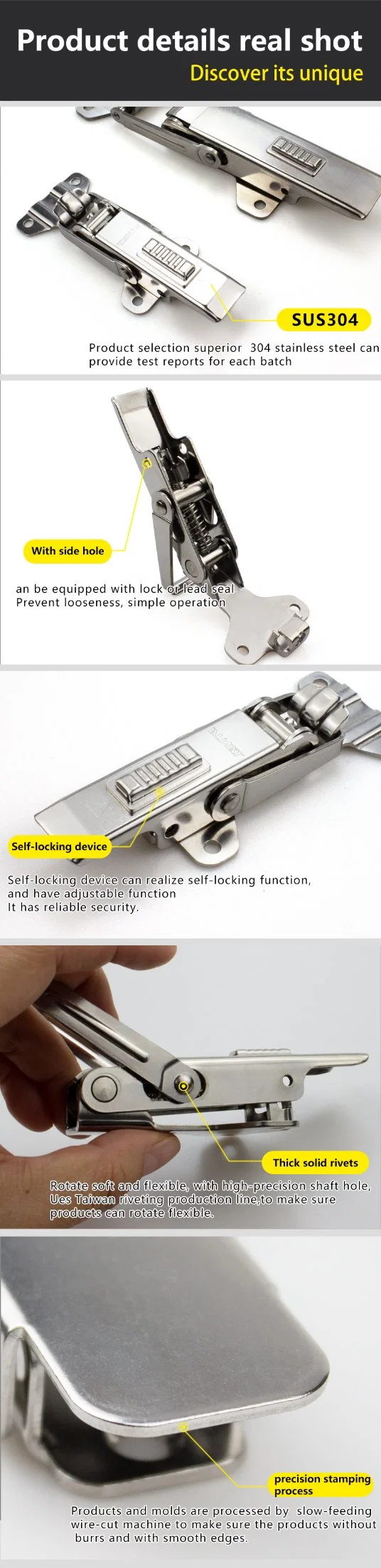 High Quality Industrial Machinery Self-Locking Stainless Steel Toggle Latch/Adjustable Draw Latch