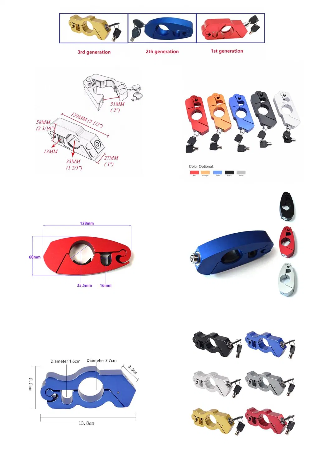 Factory Wholesale Motorcycle Accessories Motorbike Caps Safety Throttle Brake Neck Lock Handlebar Grip Lock