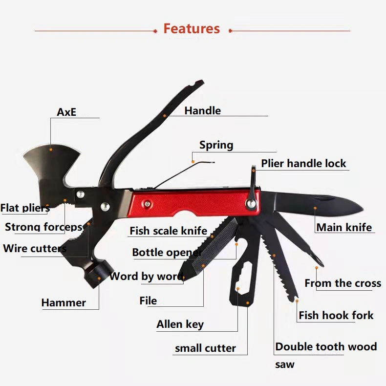 13 in 1 Survival Tools New Design Multitool Survival Axe Hammer Camping Tool with Safety Locks for Men Gifts