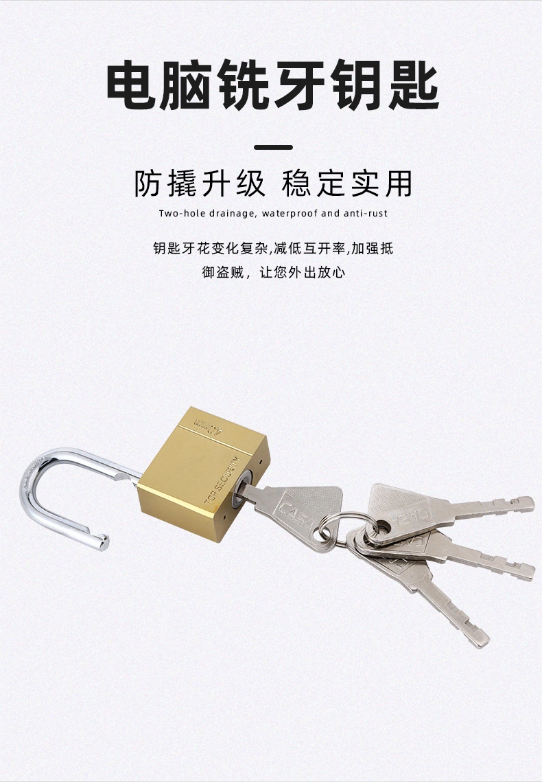 Hot Saling High Quality Heavy Brass Color Electroplating Surface Thick Long or Short Schackle Safety and Security Equipment Door Lock and Furniture Iron Padlock