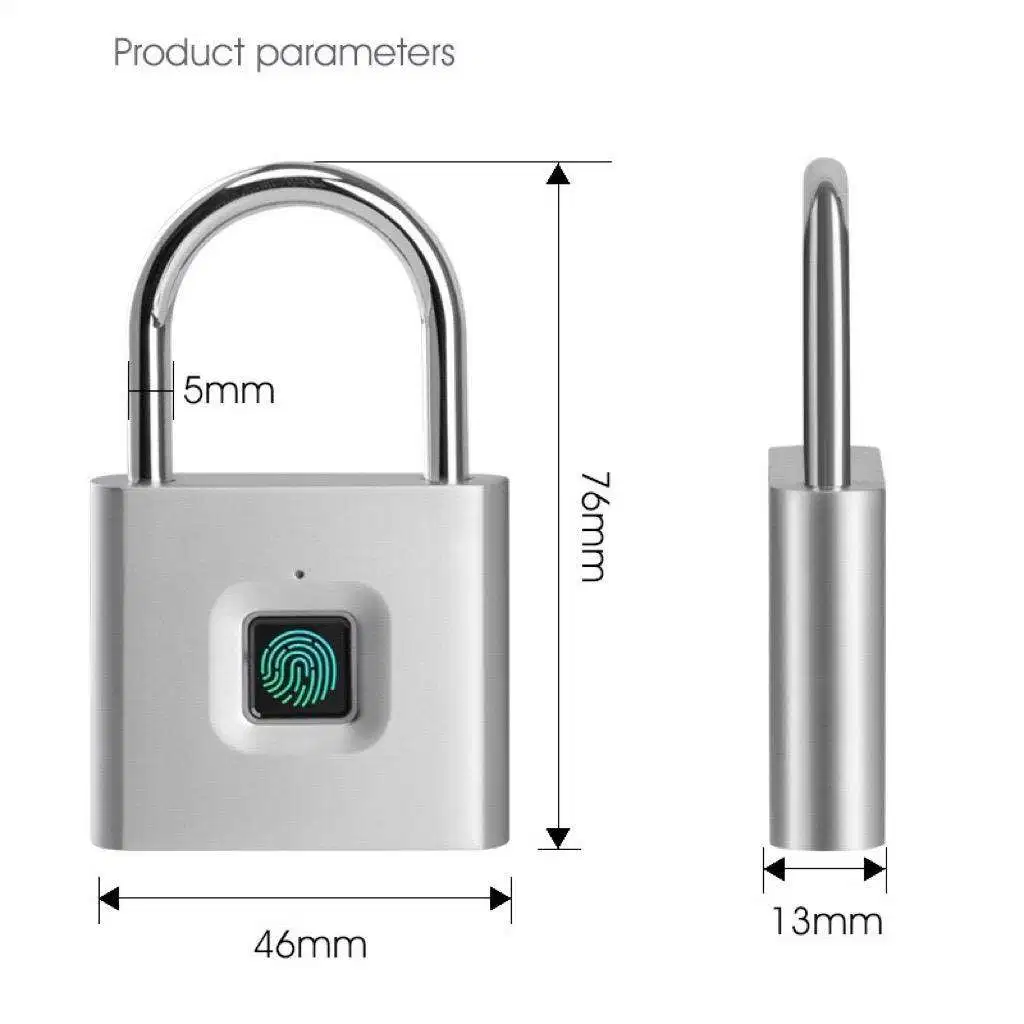 Security Zinc Alloy Fingerprint Smart Biometric Electronic Padlock Anti-Theft Waterproof Smart Padlock