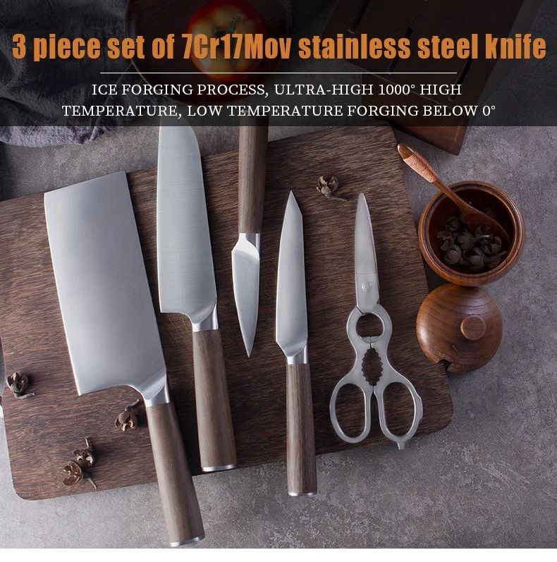 Yangjiang 7cr17MOV Stainless Steel Knives Kitchen Wooden Handle Knife Set with Block