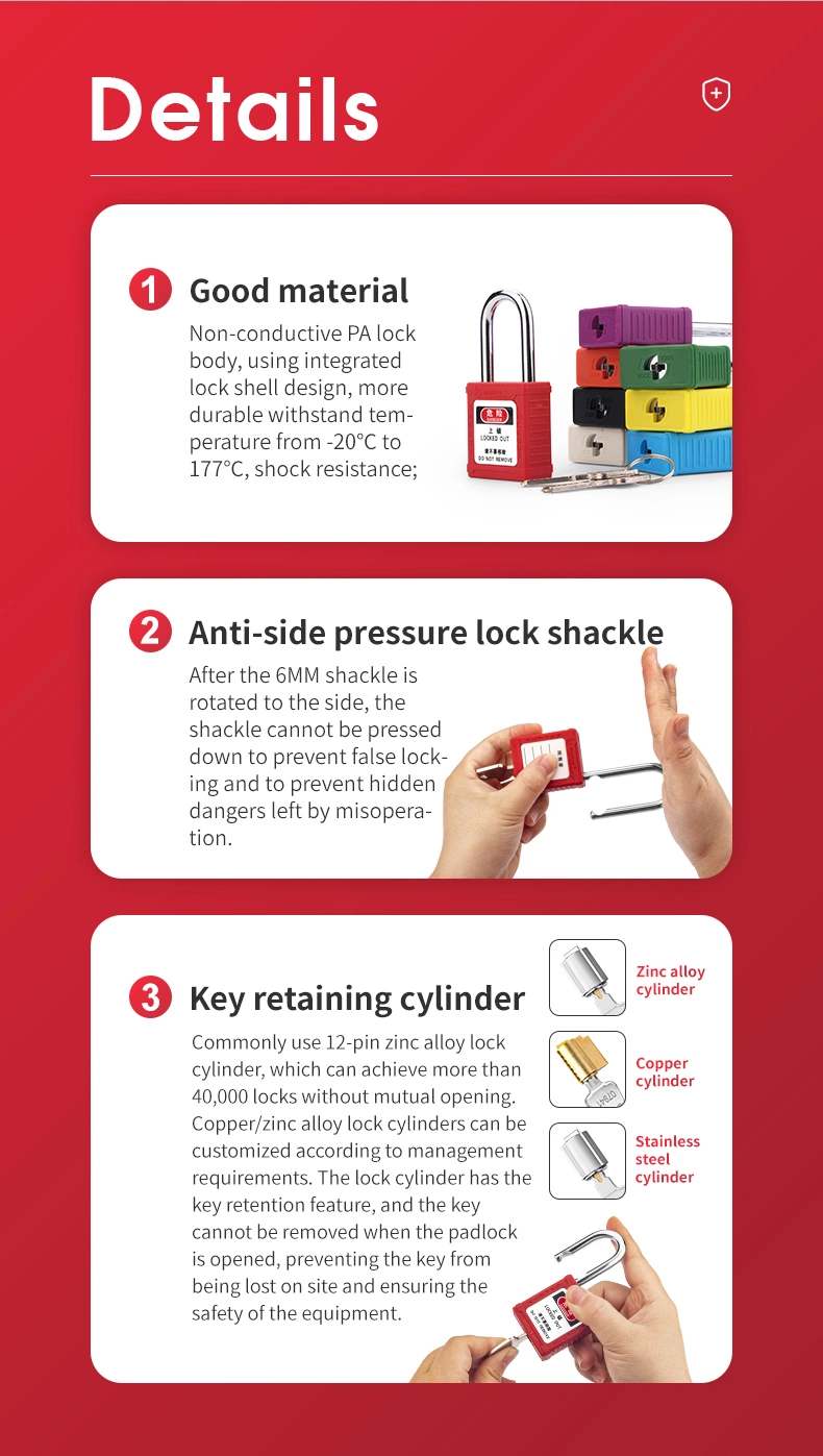 6*38mm Insulated Nylon Shackle Safety Lockout Padlock with Master Key for Industrial Lockout-Tagout