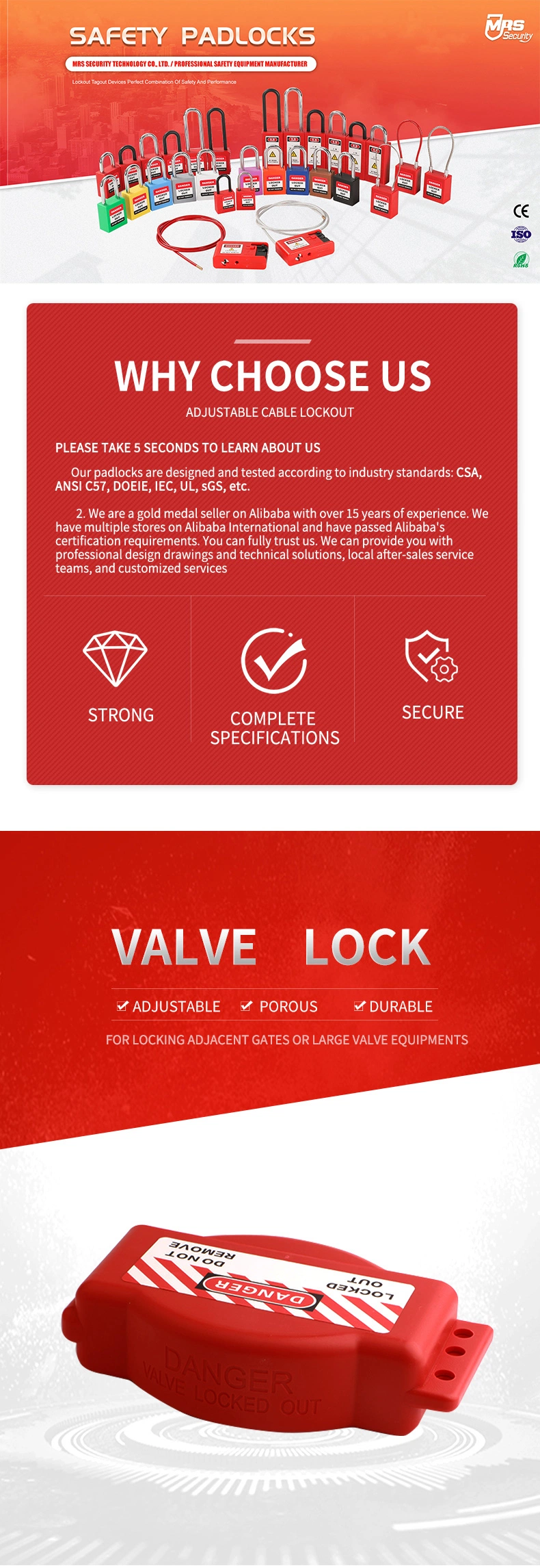 Adjustable Industrial ABS Safety Valve Lockout Safe Lockout Tagout Loto Manufacturer