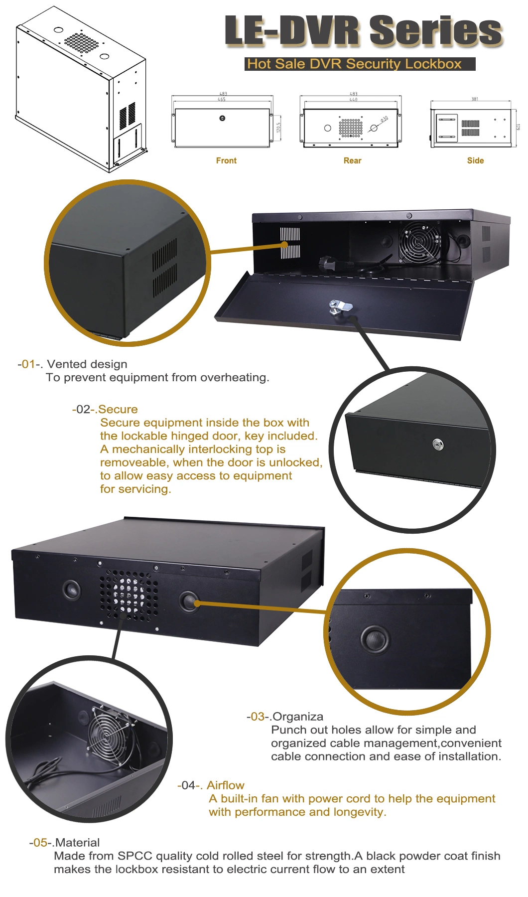 DVR Box with Lock Side Vented Panel Security Box