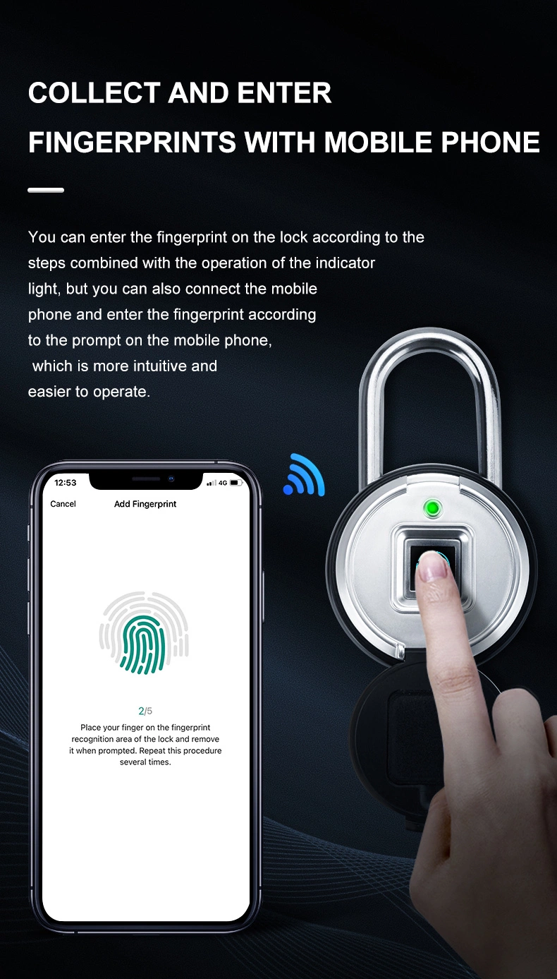 Waterproof Safety Lockout Padlock APP Remote Control Tuya Smart Keyless USB Charge Round Fingerprint Padlock