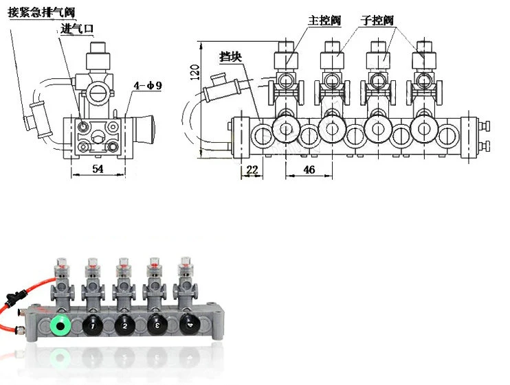 Combination Pneumatic Switch 6 Compartments Fuel Tanker Pneumatic Control Block Valves