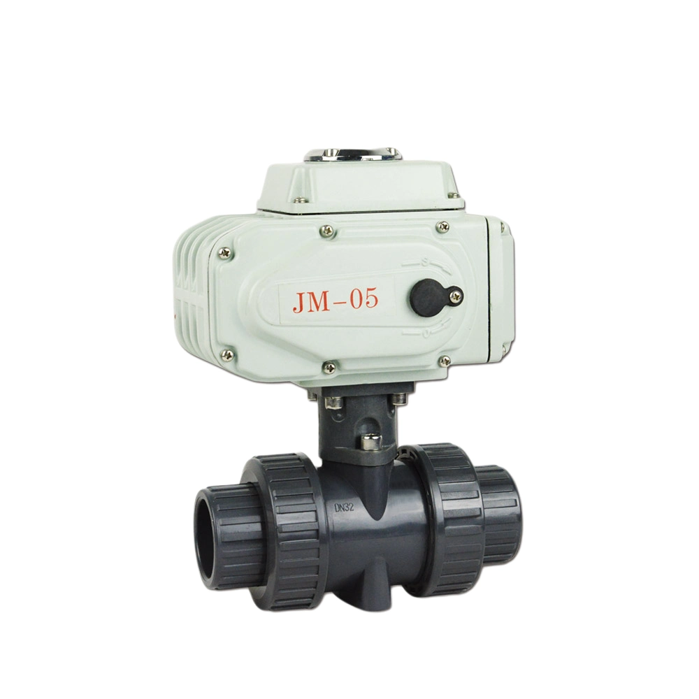 True Union Two Way Plastic PVC/UPVC Electric Ball Valve with Jm Series Actuator