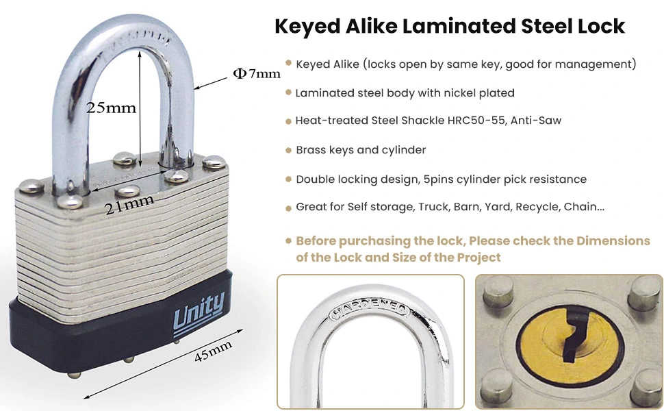 High Security Laminated Steel Padlock with Hardened Steel Shackle