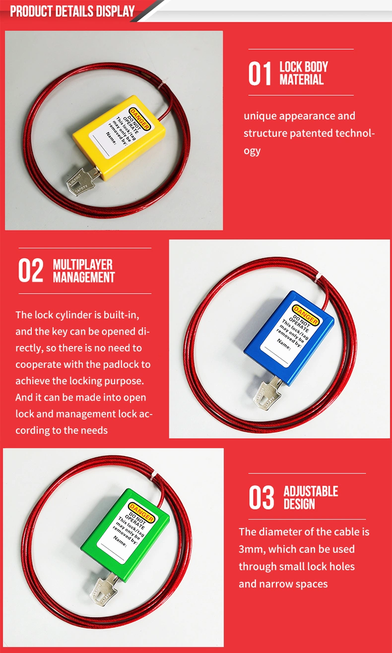 Hand-Held Safety Insulation Adjustable Cable Lockout Device with Stainless Steel Cable for Large Industrial Valve