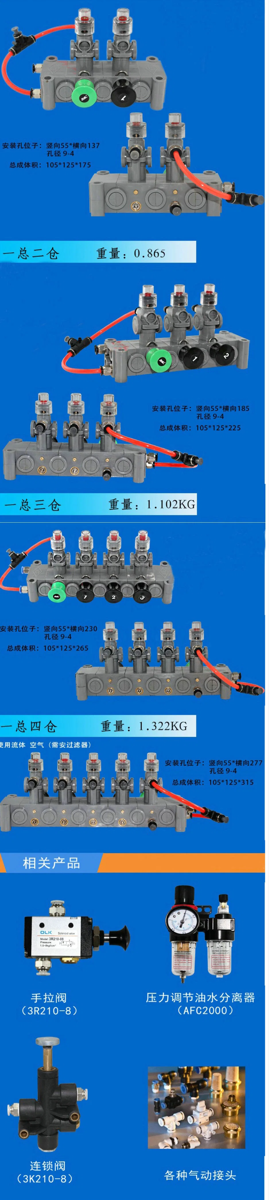 Combination Pneumatic Switch 6 Compartments Fuel Tanker Pneumatic Control Block Valves