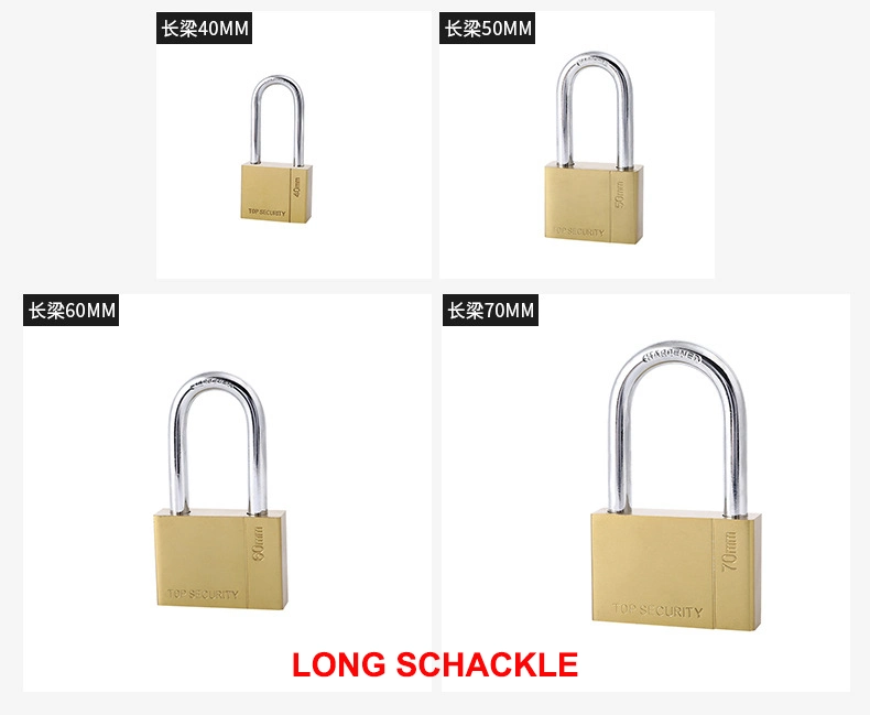 Hot Saling High Quality Heavy Brass Color Electroplating Surface Thick Long or Short Schackle Safety and Security Equipment Door Lock and Furniture Iron Padlock