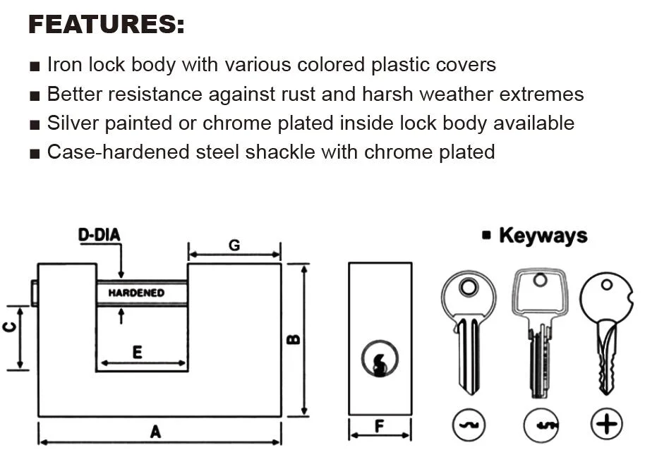 High Security Plastic Covered Rectangular Padlock (092)