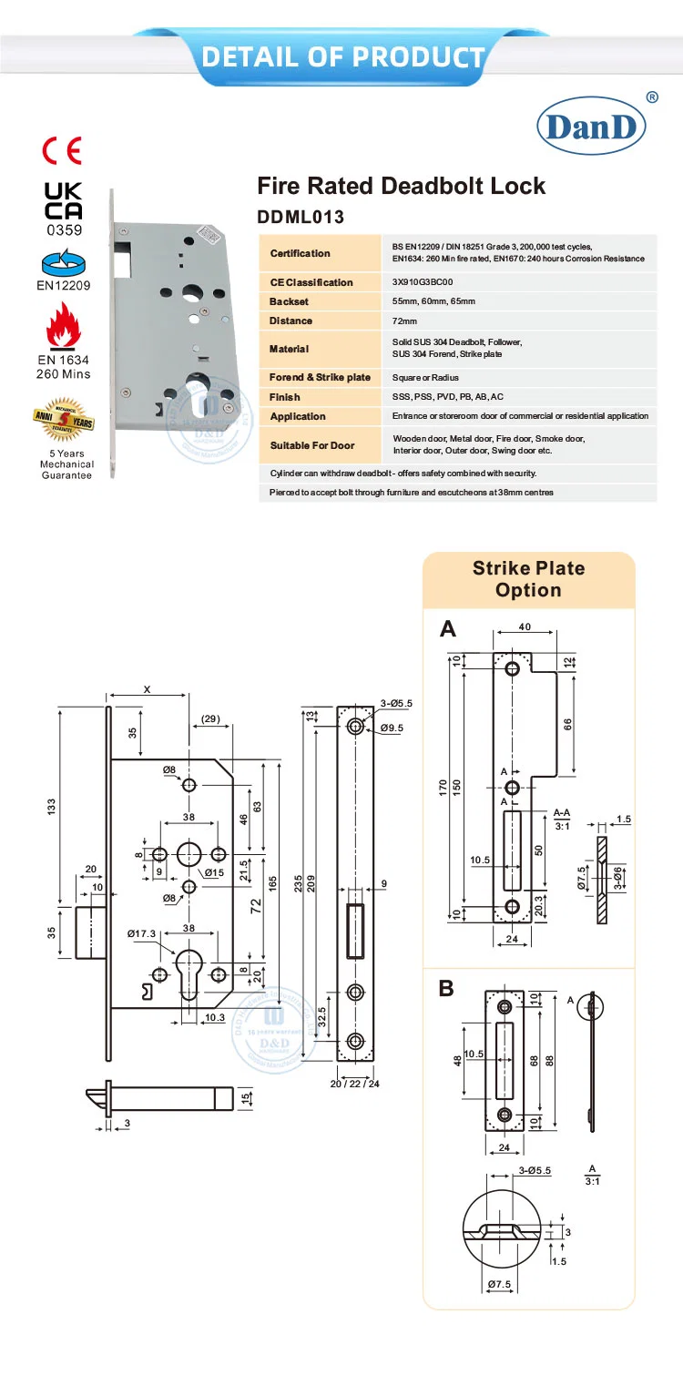 CE En12209 Hardware Main Commercial Security Storeroom Door Mortise Locks