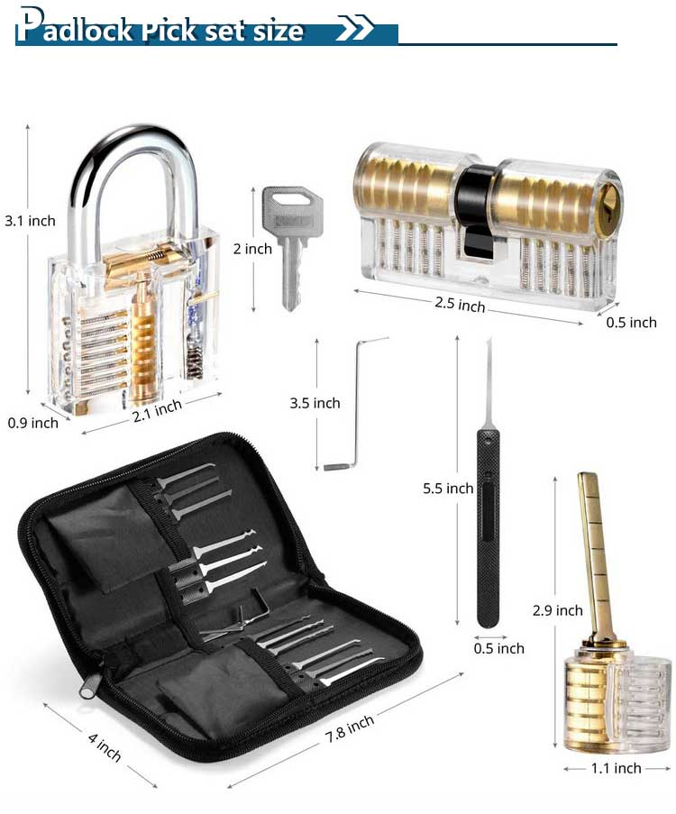 Cards and 3 Transparent Locks 17 Piece Locksmith Gift Training Set Lockpicking Tools Extractor Locksmith Picks