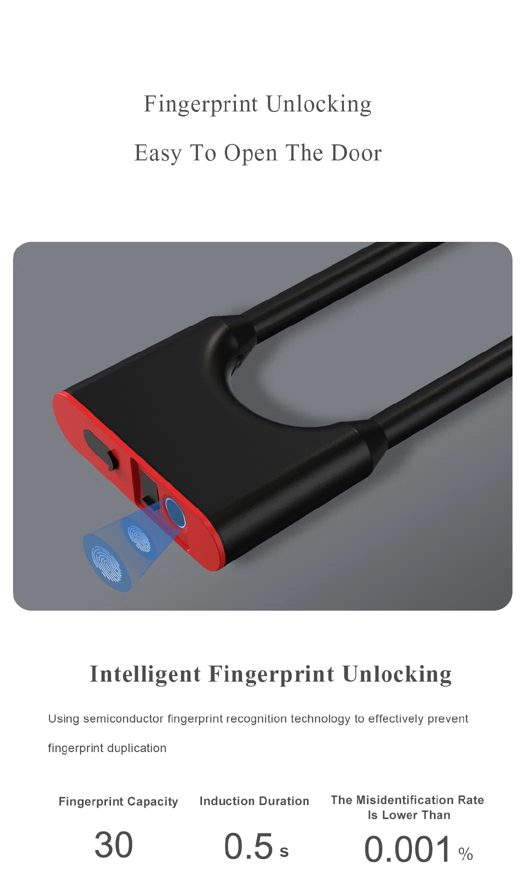 U Shape Safety Lock Bike U-Lock Bluetooth Tuya Smart Control Fingerprint Control Built-in Battery Fingerprint Glass Door Lock